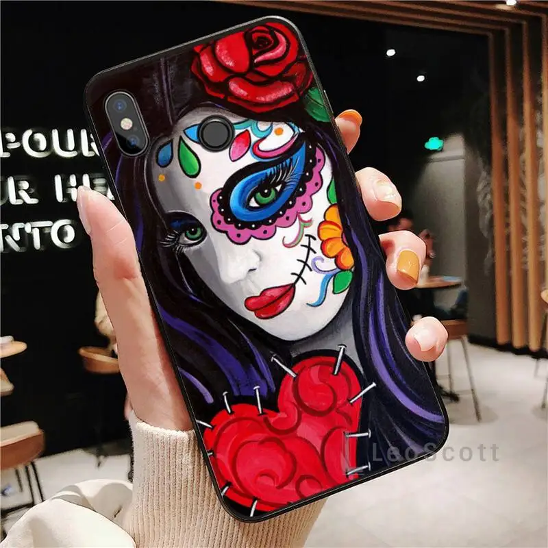 Mexican Skull Girl tattooed Phone Case For Xiaomi Redmi note 4 4X 8T 9 9s 10 K20 K30 cc9 9t pro lite max 