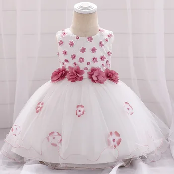 

Beaded Embroidered Flower Tutu Lace Newborn Baby Girl Dresses Birthday Baptism Princess Floral Kids Girl Baby Christening Dress