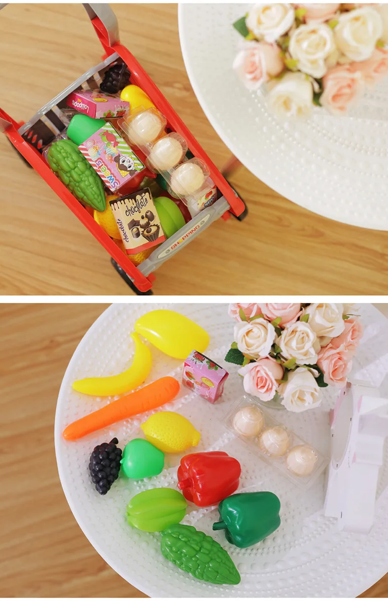 Детская модель супермаркета хранение наличных и овощей Фрукты Розовый корзина для покупок набор Электрический музыкальный игрушечные тележки