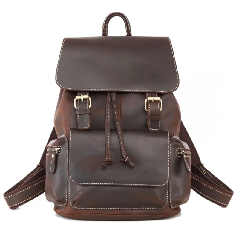 

Men Genuine Leather Backpack Vintage Waterproof Laptop Daypacks Large Capacity Girl/Boy Schoolbag Male Real Leather Big Rucksack