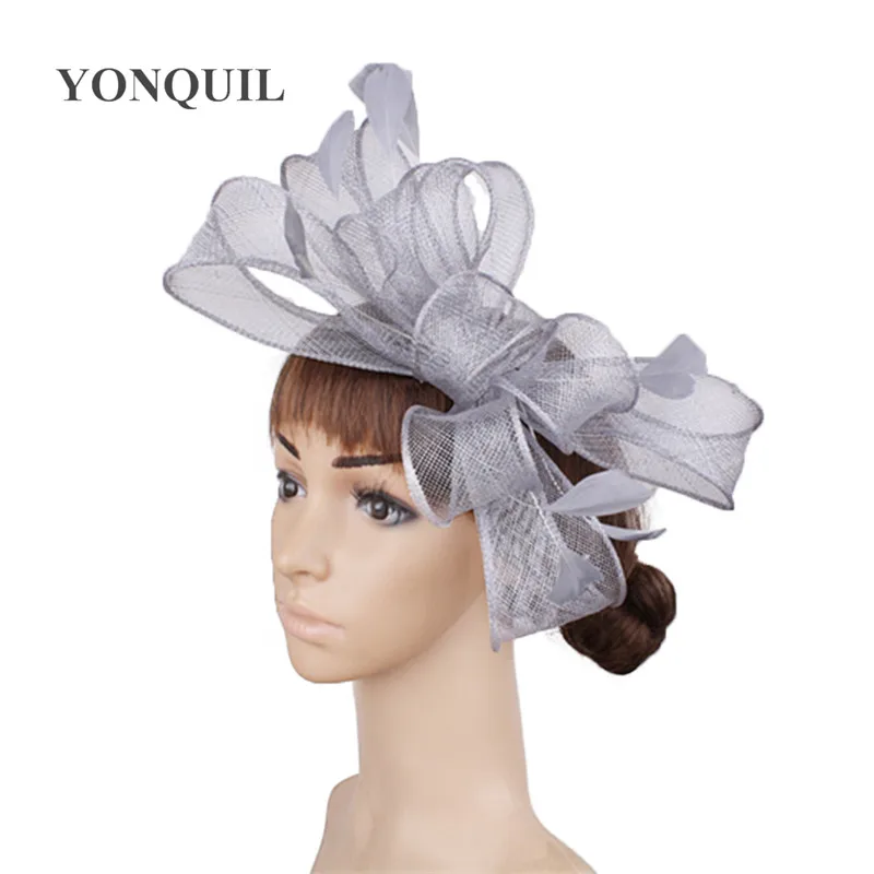 Серый Модный бант аксессуары Fascinator заколка для волос с причудливыми перьями головной убор для женщин Дамский элегантный шикарный головной убор