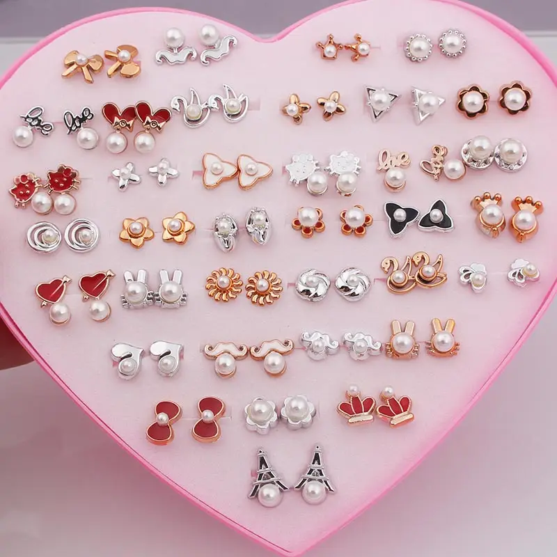 36 пар/компл. Корона любви имитации жемчужин, серьги со шпилькой, для Для женщин девочек влюбленных модные серьги, ювелирное изделие, сердце коробка Рождественский подарок