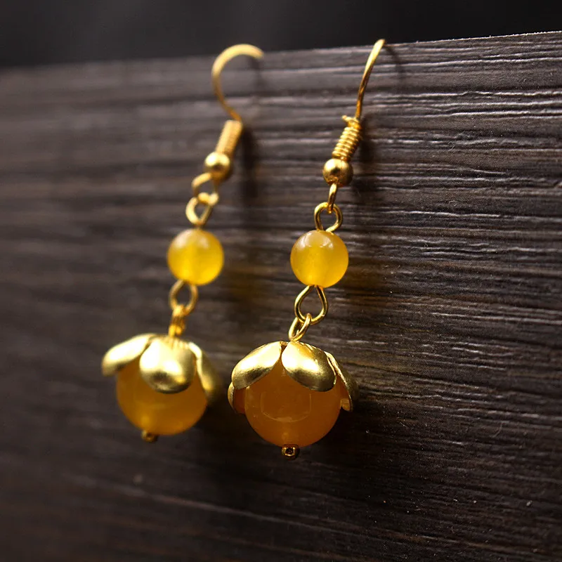 Yanting желтый Stone камень серьги золотистого цвета цветок висячие серьги Подарки для женщин простой дизайн ювелирные изделия ручной работы 0121