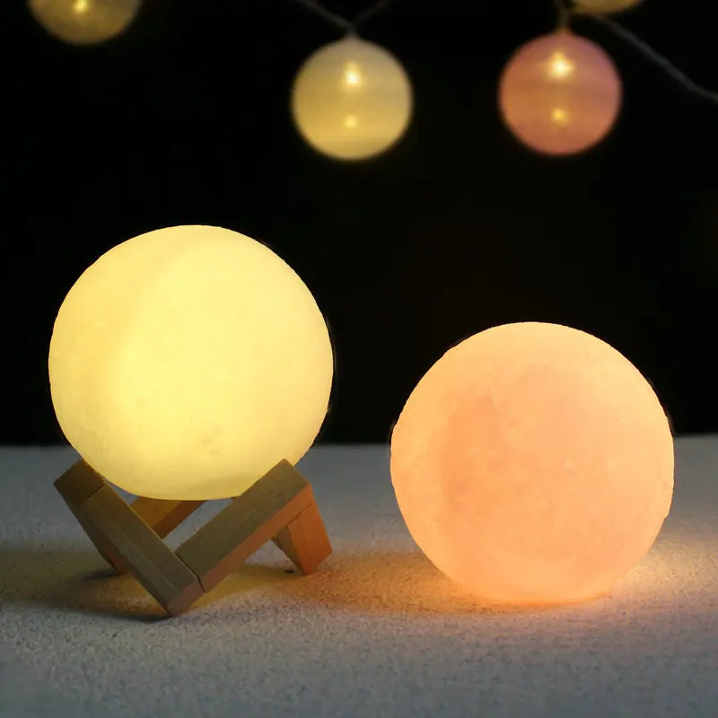 LED Night Light 3D Print Moon Lamp 14CM Battery Powered With Stand Starry Lamp 7 Color Bedroom Decor Night Lights Kids Gift childrens night lights