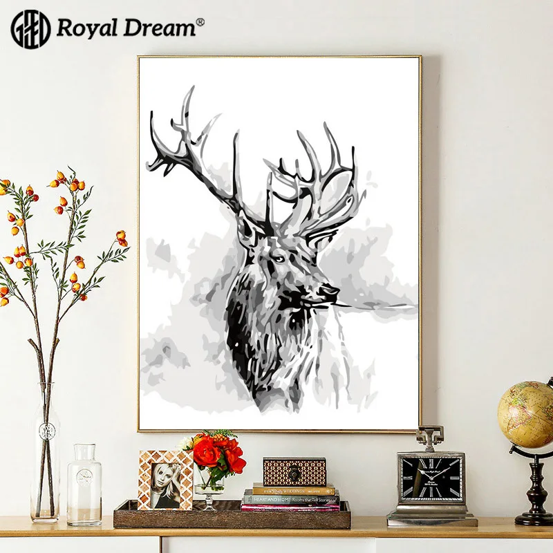 

DIY Digital Oil Painting Deer Painted Coloring Oil Painting Entrance Electric Meter Box Decorative Painting Living Room Wall DIY