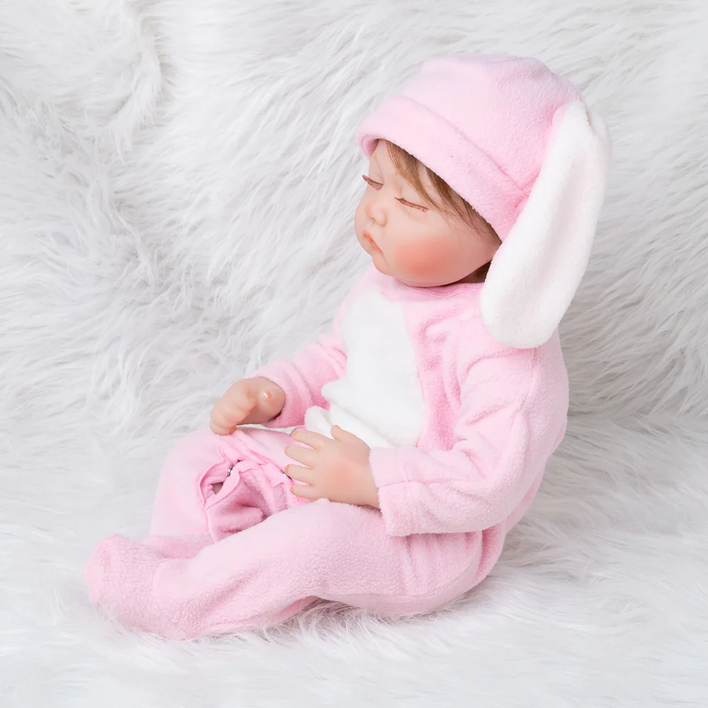 Игрушечным кроликом 55 см Reborn Baby Doll реалистичные, из мягкого силикона модные куклы для маленьких принцесс, Детские подарок на день рождения для детей, девочек, розовый кролик, комплект одежды
