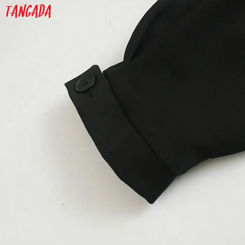 Tangada для женщин Винтаж Черный костюм брюки для девочек пуговицы молния карманы элегантный повседневное дамы Длинные