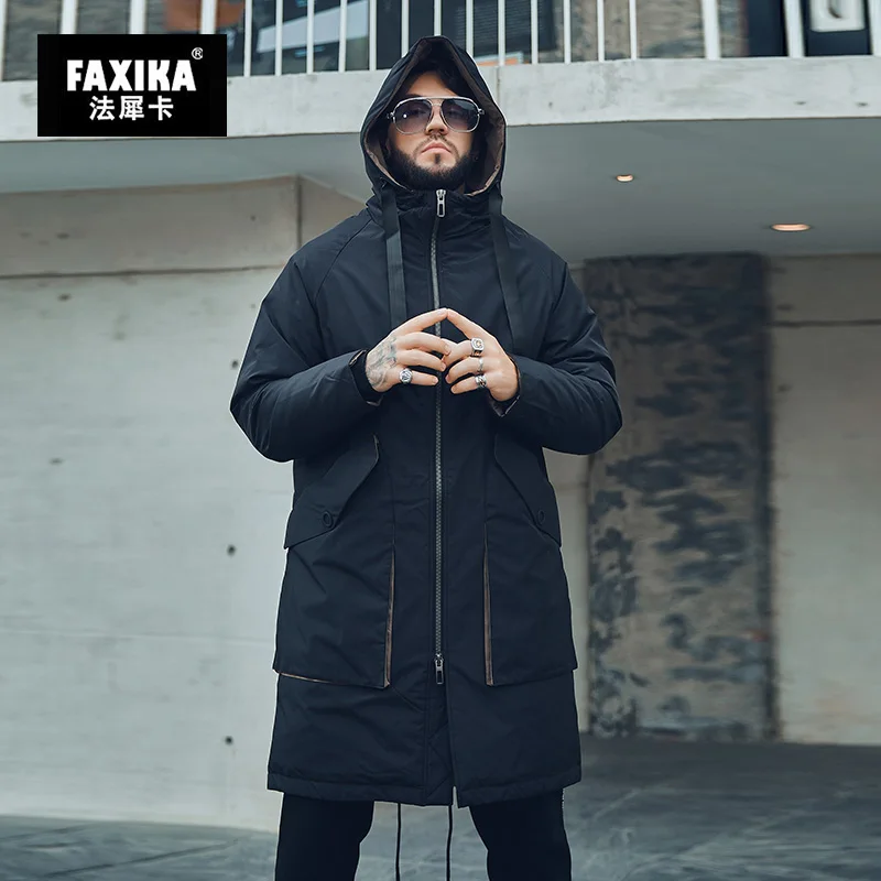 FAXIKA больших размеров мужская пуховая куртка Длинный Красивый увеличение удобрений жира пальто зимой