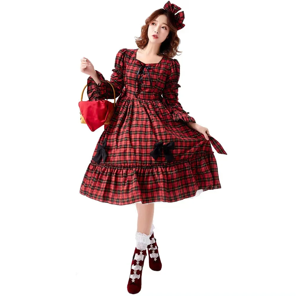 

Red Lolita Woman Alice Cosplay Female Halloween Maid Waitress Costumes Carnival Purim Parade Nightclub Bar Role Play Party Dress