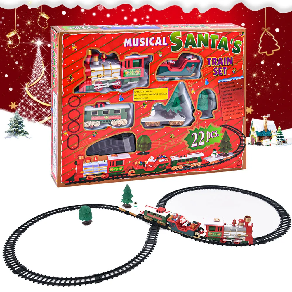 Огни и звуки Рождественский поезд набор железная дорога игрушка для трека Рождественский поезд подарок электрический набор железнодорожных поездов w/локомотив