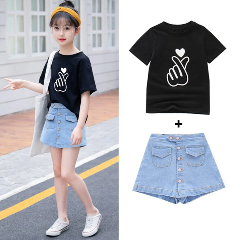 

2021 Fashion Baby Girl Clothes Shorts Costume Clothes For Girls Top + Pant Childrens Summer Suit Kids Clothes For 4-12 Age
