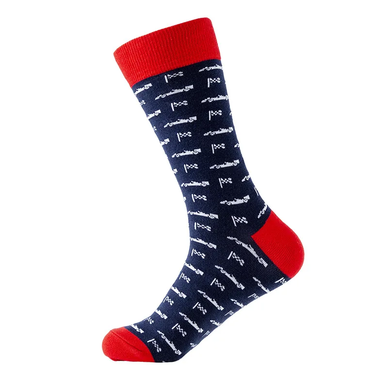 Men Happy Cotton Socks Funny Transportation Design Crew Socks Bicycle Car Helicopter Embroidery Male Skateboard Socks