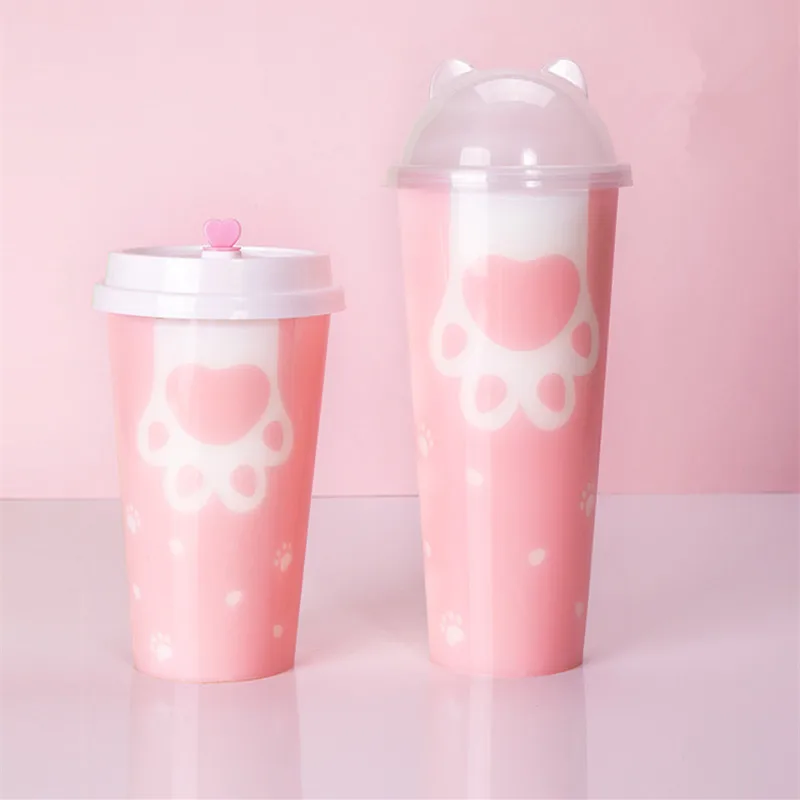 50pcs 90 caliber net red cat claw cup 500ml disposable tea cup thicken plastic cup party birthday favor beverage cup with lid