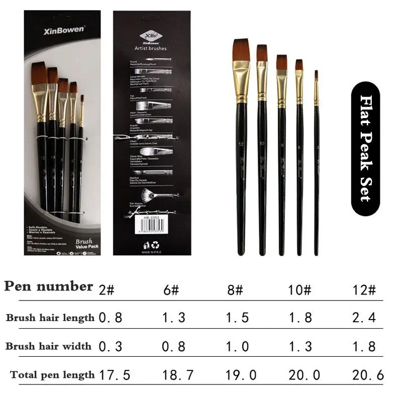 5 Teile/satz Nylon Haar Pinsel Aquarell Ölgemälde Flache/Runde/Schräg Haken Pinsel Stift Malerei Pinsel Set kunst Liefert – Detail 8