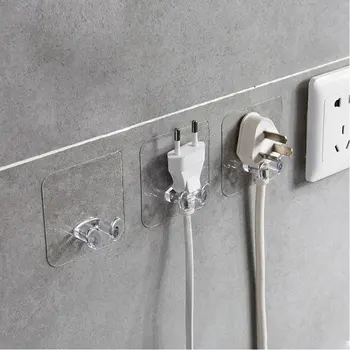 

1pc Wall Storage Hook Power Plug Socket Holder Wall Adhesive Hanger Multi-function Transparent Wall Hook Home Office