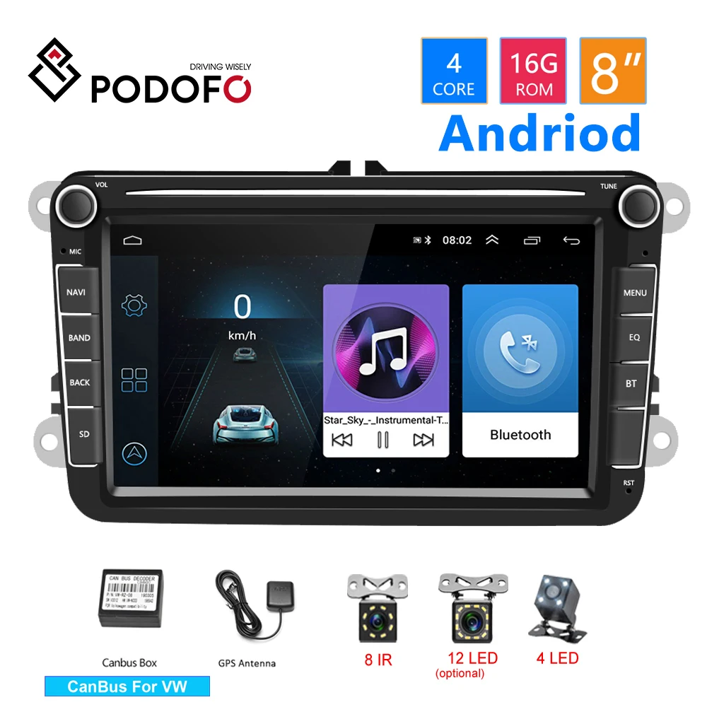 Автомобильный мультимедийный видеоплеер Podofo плеер на Android с 8 &quotэкраном GPS Bluetooth