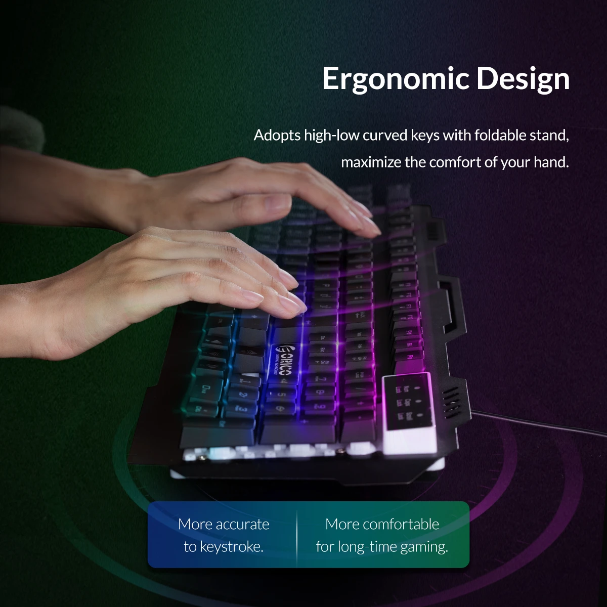 Игровая клавиатура ORICO, механическая клавиатура, 104 клавиш, проводная, водонепроницаемый, светодиодный, с подсветкой, USB, клавиатура с RGB/Ice Blue, светодиодный, для ноутбука
