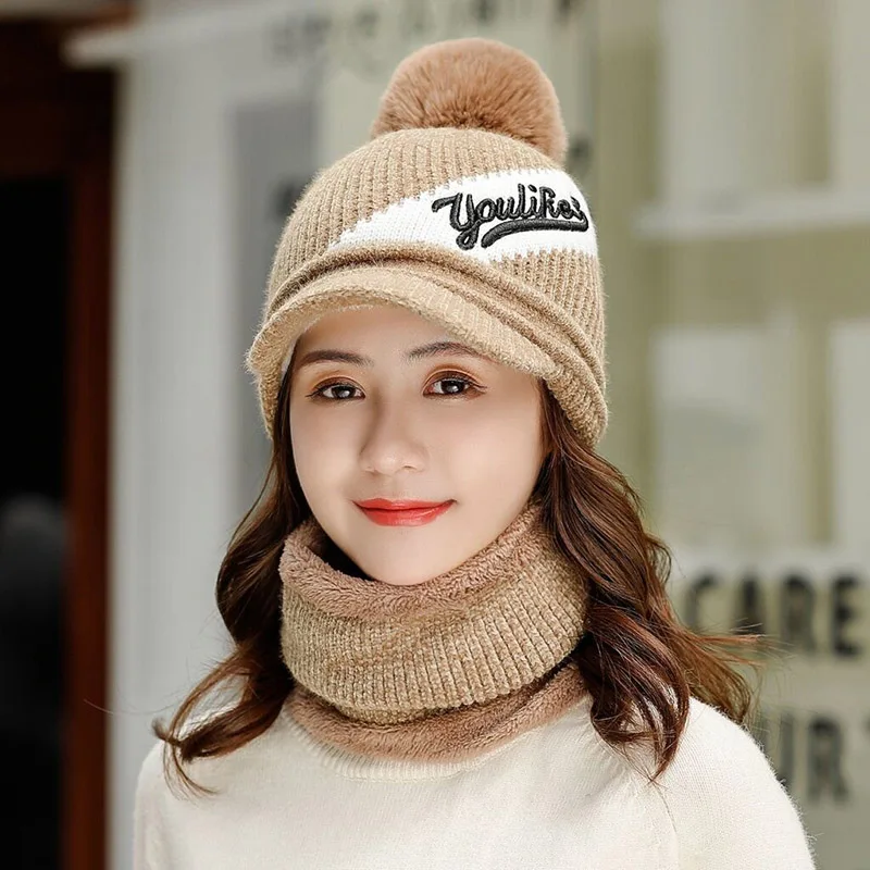 Skullies Beanies, женская вязаная шапка, шарф, женские зимние шапки для женщин, одноцветная Балаклава, маска, Feminino Beanie, шапка