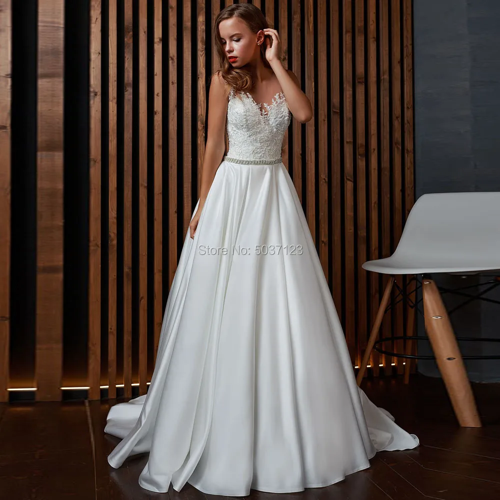 Атласное ТРАПЕЦИЕВИДНОЕ свадебное платье с круглым вырезом Vestido De Noiva элегантное