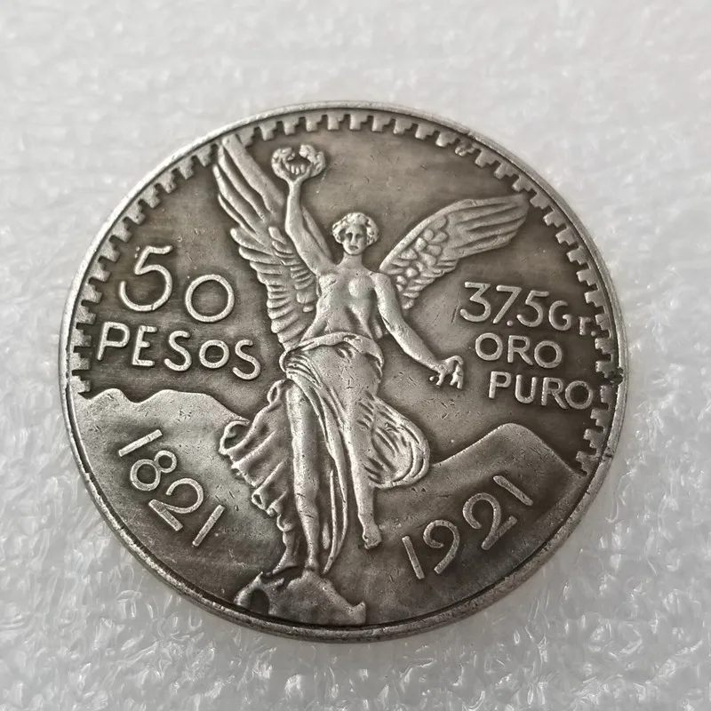 Antique crafts 1821 1921 Mexico 50 brass silver plated old coins907Noncurrency Coins