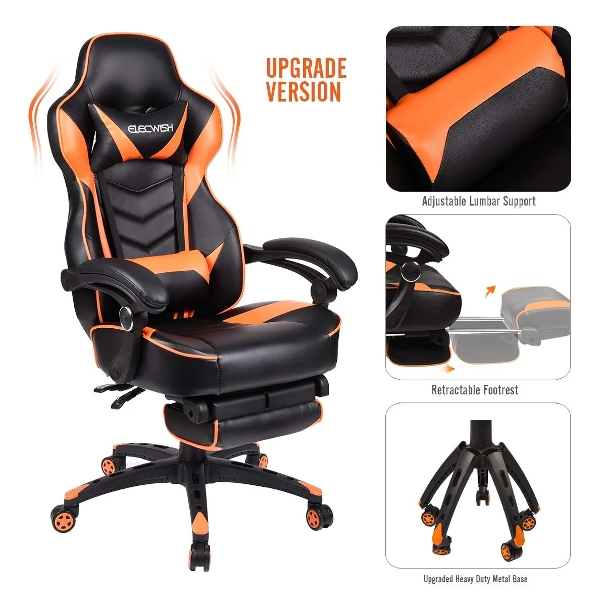 

Racing Gaming Chair Ergonomic Recliner Computer Office Desk Seat Sport Footrest