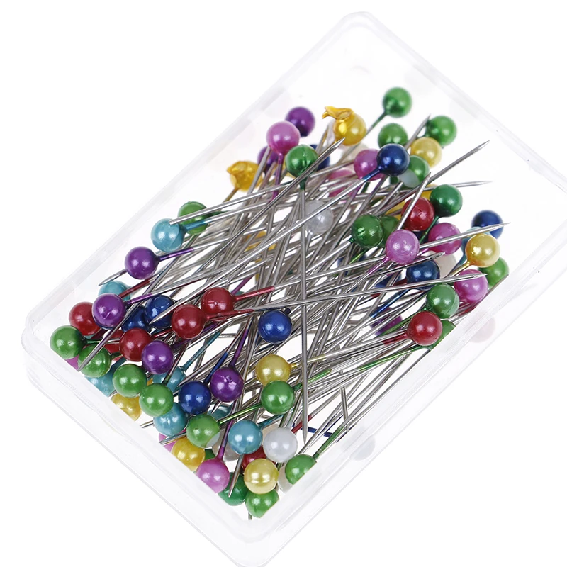 100pcs/box 38mm Round Pearl Head Dressmaking Pins Weddings Corsage Florists Sewing Pin Mixed Color Accessories