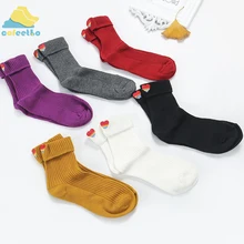 Милые сердечки хлопковые носки повседневные Харадзюку вышивка складные принадлежности модная осенне-зимняя обувь для девочек и женщин