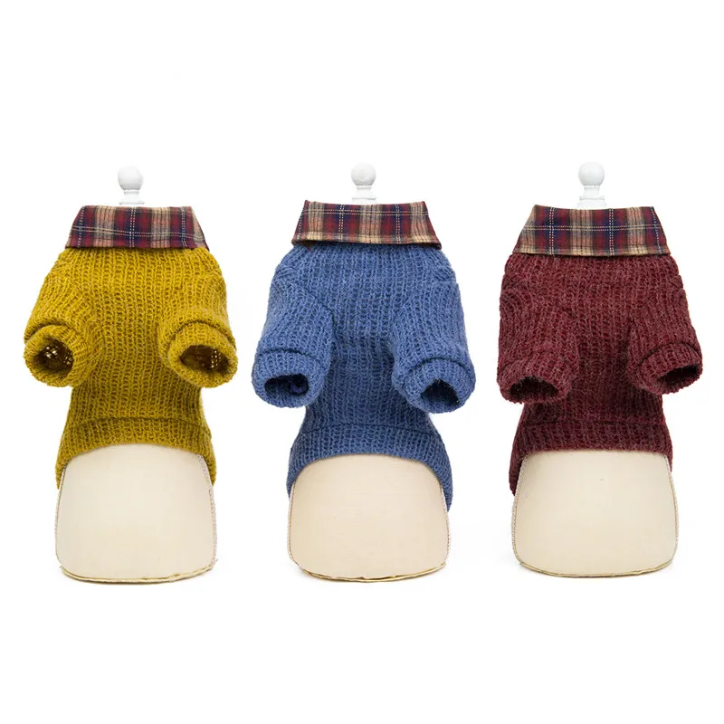 10 шт./лот одежда для щенков клетчатый свитер с отворотом для собак теплое пальто для Собаки Одежда для маленькой собаки