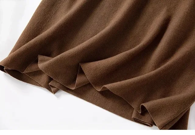 Женская юбка, осень и зима, новая вязаная юбка с поясом, коричневая юбка