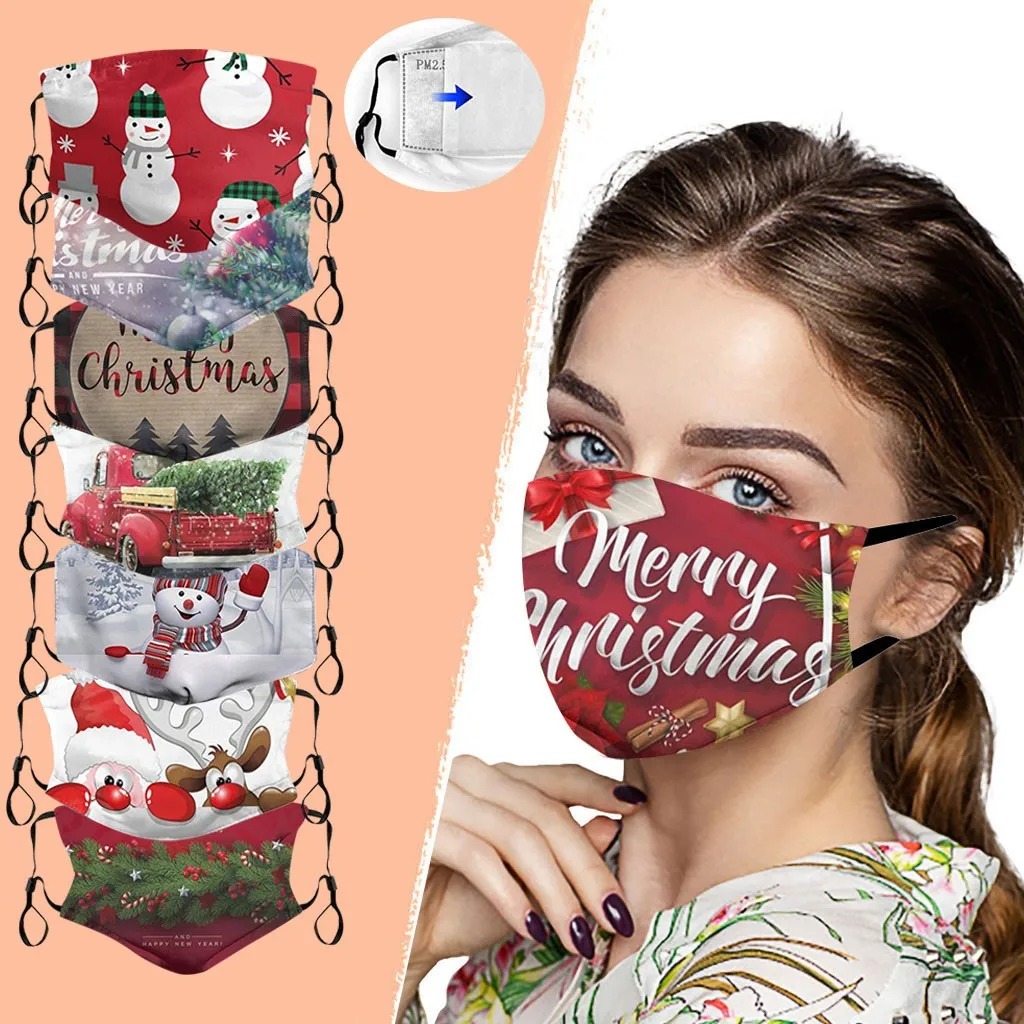 

Unisex Adult Face Mask Fast Delivery Christmas Print masque Headband Washable Dustproof Protection Outdoor Mascarilla Masks5#