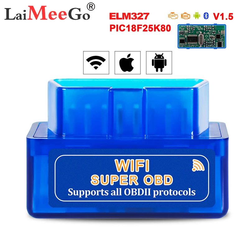 ELM327 WiFi Bluetooth V1.5 PIC18F25K80 чип OBDII диагностический инструмент IPhoneAndroidPC ELM 327 V 1,5 ICAR2 автоматический сканер считыватель кода