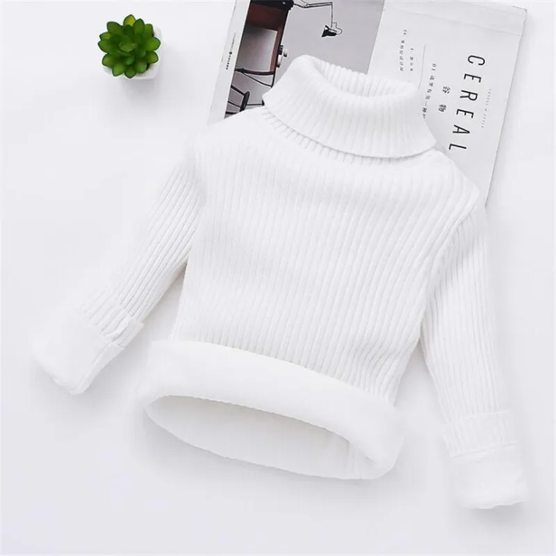 Пуловер для мальчиков, свитер зимние топы для маленьких мальчиков, водолазка с длинными рукавами, теплые свитера для девочек вязаная одежда для детей 3, 4, 6, 7, 8, 9 лет - Цвет: White