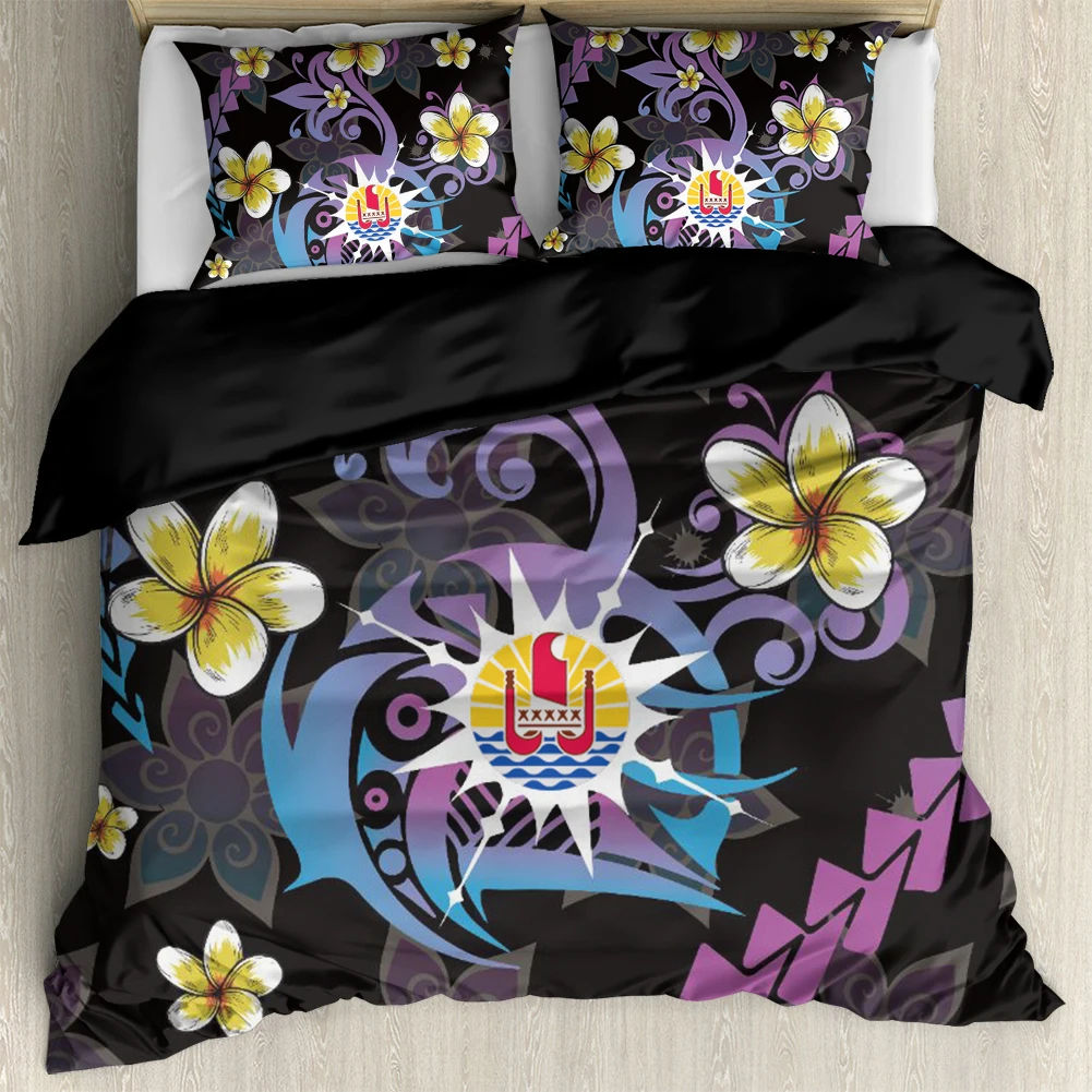 

TOADDMOS Tahiti Plumeria Polynesian Pattern Duvet Cover Pillowcases Comfort Bedding Sets Premium Bed Quilt Cover Set Pillowslips