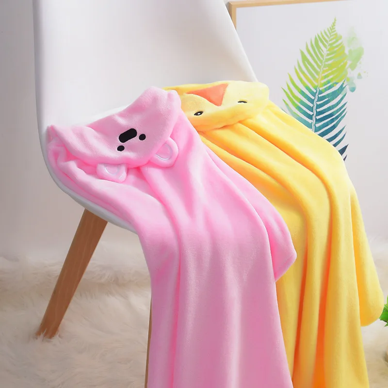 Newborn Hooded Cloak Bath Towel Coral Fleece Cartoon Soft Baby Bathrobe Water Absorption Quick-drying Outdoors Beach Towels 2