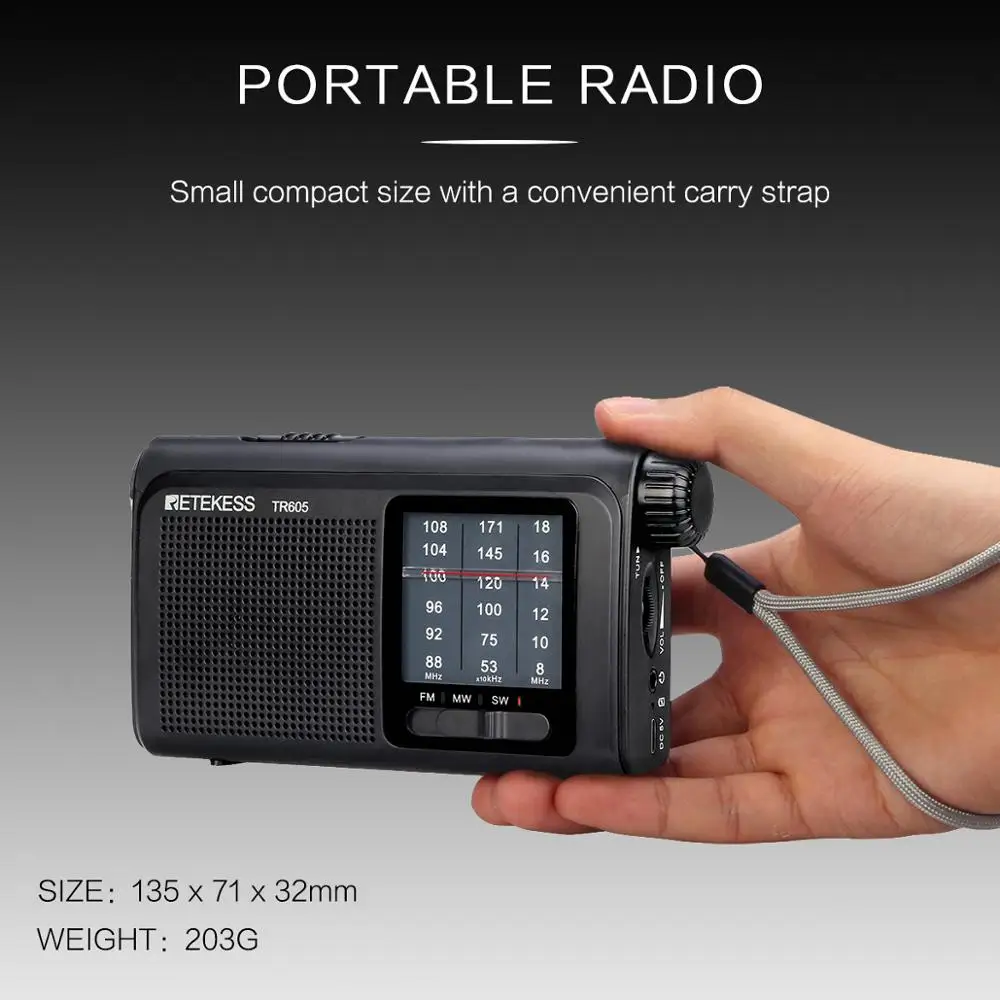 Rádio de Emergência Portátil para Pessoas Idosas com Antena de Rádio Retekess sw am Lanterna Portátil Tr605 fm - mw - Image 3