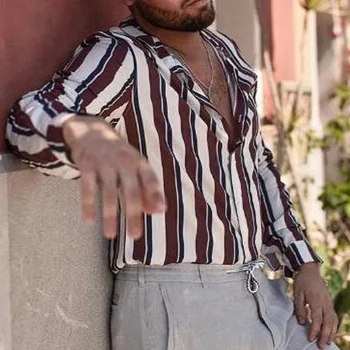 

Men's Casual Shirt Slim Fit Men's Casual Button Turn down-Collar Shirt Long Sleeve Formal Dress Shirts Men Male Striped Clothing