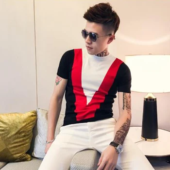 

Men Slim Fit Knitting Short Sleeve T-shirt Male Summer Fashion Casual Tees Shirts Mens Streetwear Hip Hop T Shirt