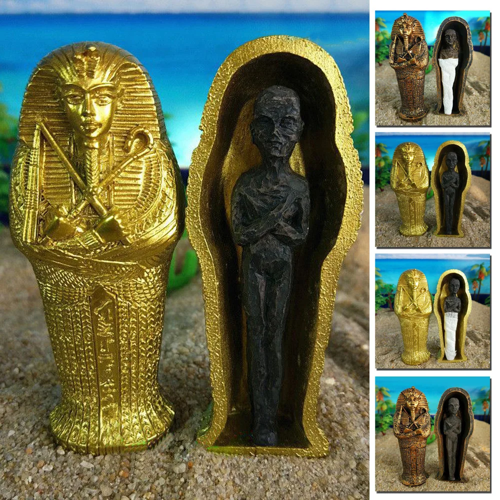 Miniature Egyptian Sarcophagus Mummy & Wood Mirrored Base P8130 Vemars 