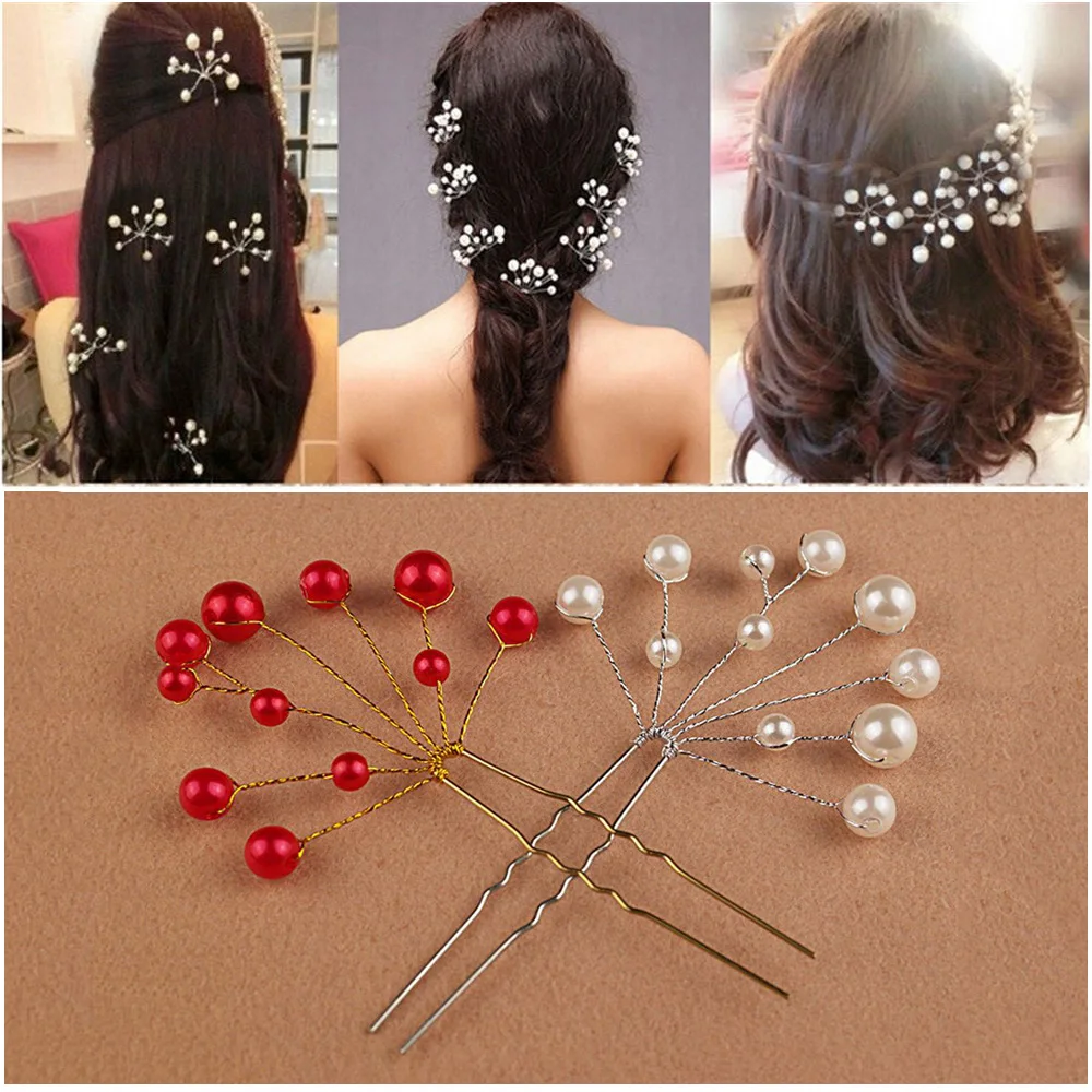 

1Pcs Bridal Headdress U-shaped Pin Pearl-encrusted Crystal Hair Clips Women Hair Fork Plate Hair Accessories Bridesmaid Jewelry