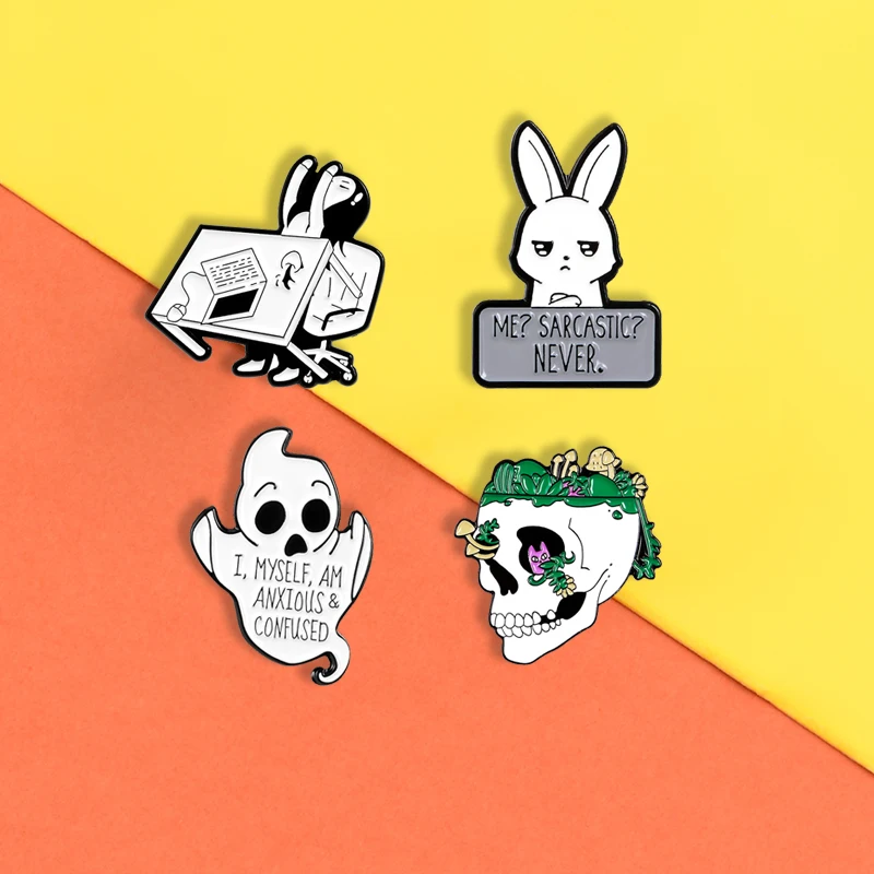 Эмалированные булавки ME SARCASTIC NEVER Lonely rabbit зеленые в виде черепа кошки броши Значки