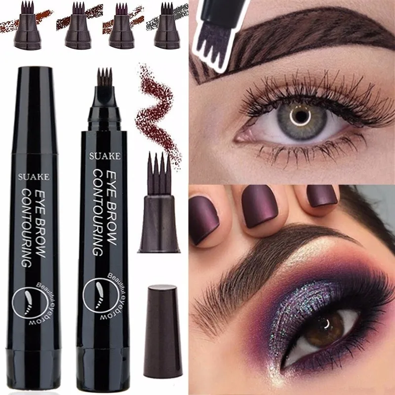 

4 Colors Microblading Eyebrow Tattoo Pen Waterproof long-lasting Eyebrow Tint Makeup 4 Fork Tip Sketch Eyebrow Make Up TSLM1
