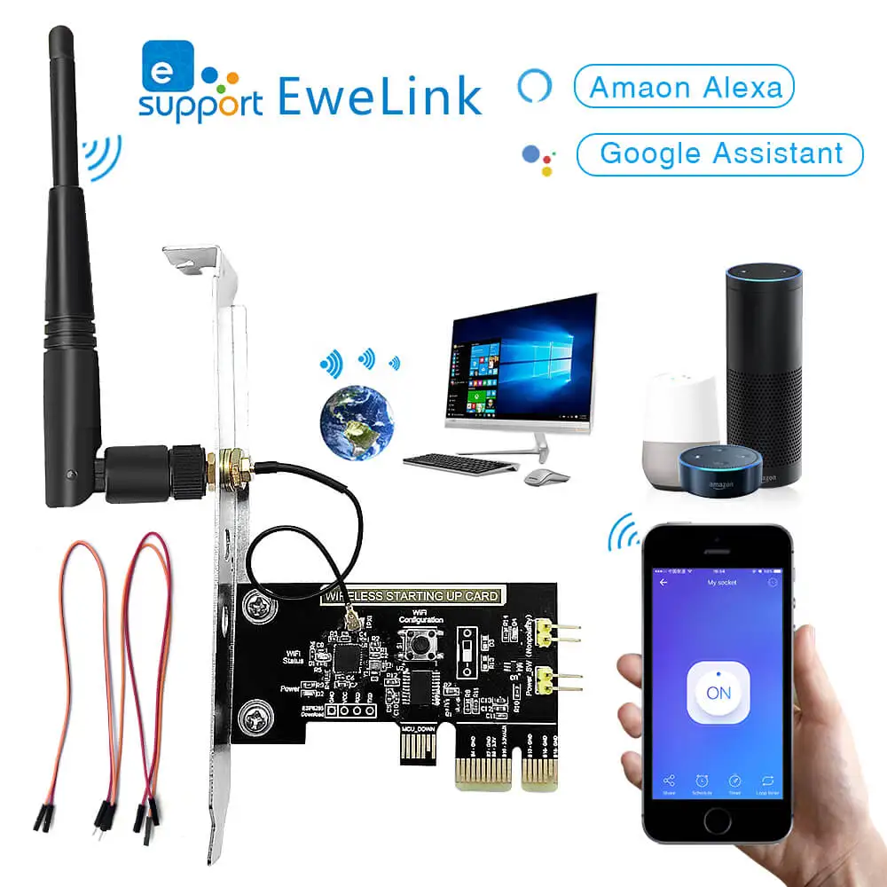

eWeLink Mini PCI-e Desktop PC Remote Control Switch Card WiFi Wireless Smart Switch Relay Module Restart Switch Turn On/OFF