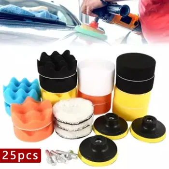 

25Pcs Woolen Sponge Buffing Waxing Pads Kit For Polishing Machine With M10 Drill