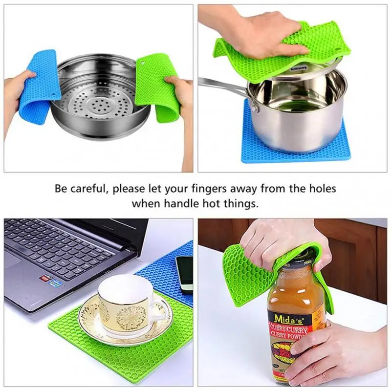Non-slip Heat-Resistant Silicone Mats Bowl Pad Pot Holder Square Honeycomb Thicken Insulation Table Placemat Home Desktop Decor