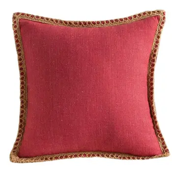 

Farmhouse Throw Pillow Case Burlap Linen Trimmed Tailored Edge Cushion Cover GXMA