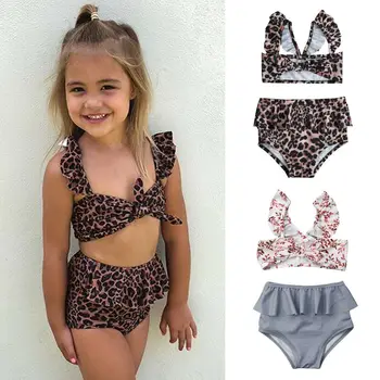 

Brand New Toddler Baby Girl Leopard Printed Bandage Tops Ruffles High Waist Shorts Swimwear Bathing Suit Bikini Outfits Swimsuit