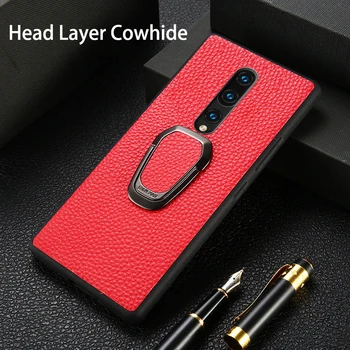 

Phone Case For Oneplus 7T Pro 7 8 Pro 6 6T Cowhide Litchi Texture With Bracket Genuine Leather Anti-fall full protection Cover