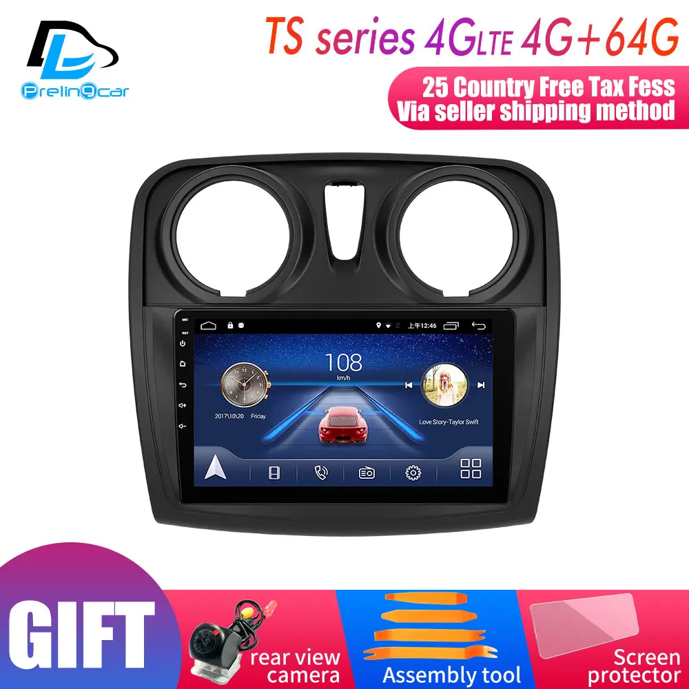 

prelingcar For dacia Sandero 2015-2018 years Car monitor Radio Multimedia Video Player Navigation GPS Android 9.0 4G DSP stereo