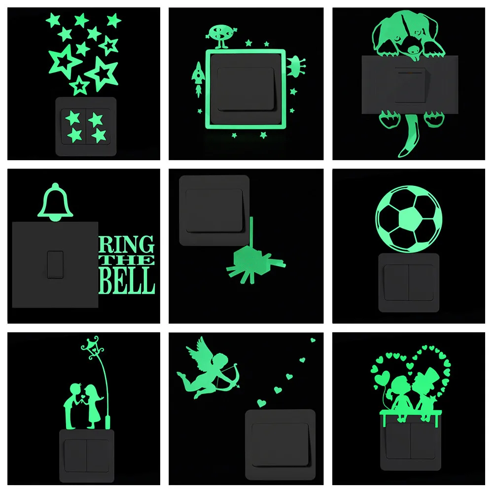 Luminous Cartoon Switch Sticker Glow in the Dark Cat Sticker Fluorescent Fairy Moon Stars Kid Room Decoration Home Decor luminous wall stickers wall stickers vinyl decal stickers