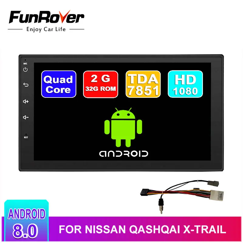 Clearance Funrover 2 din android 8.0 car dvd for nissan qashqai x-trail almera note juke universal multimedia car gps navigation player 0